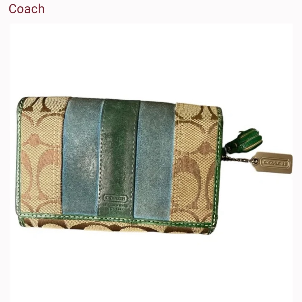 Coach bifold wallet - green leather and beige with standard C for Women’s